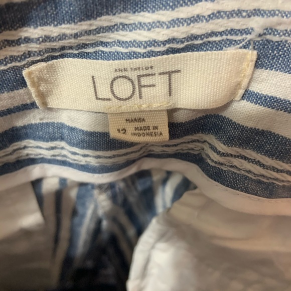 Loft Blue/White Striped Cropped Linen Blend Pants - Picture 2 of 8